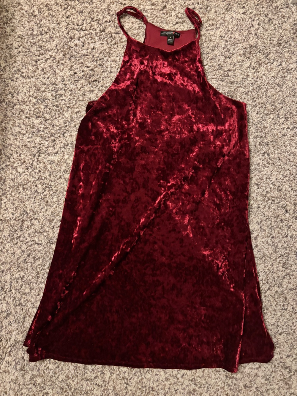 Crushed Velvet Dress in Deep Wine Red